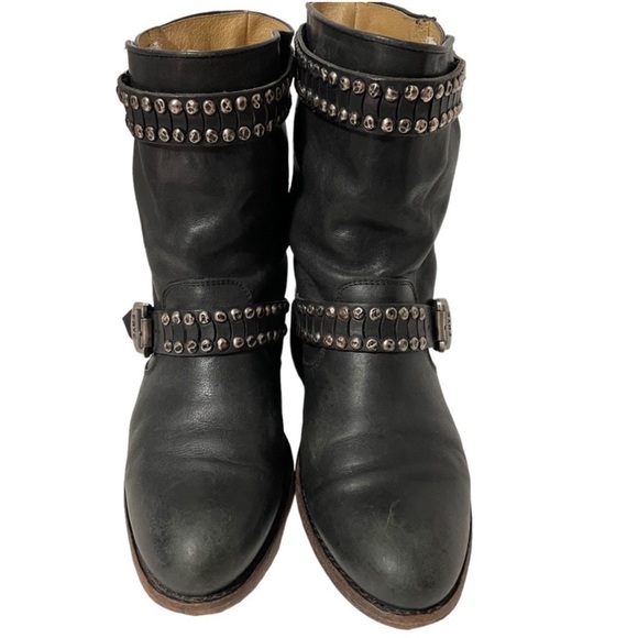 Frye Black Jayden Leather Moto Boots With Studded Straps - Picture 3 of 4